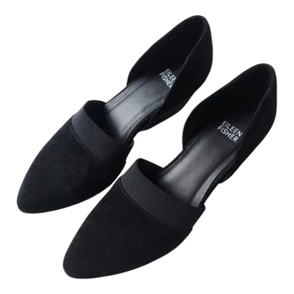 Eileen Fisher Shoes Womens 9 Black Suede Flute Pointed Toe d'Orsay Flats Classic - Picture 1 of 12